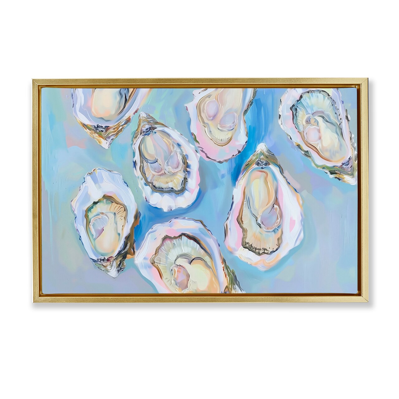 Stupell Industries Pastel Oysters on Blue Floater Framed Canvas Wall Art Design by Arlington Prints